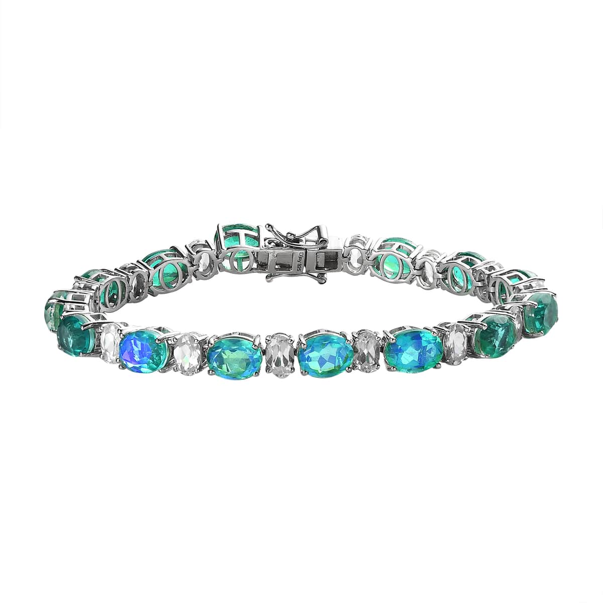 Peacock Quartz (Triplet) and White Zircon Tennis Bracelet in Platinum Over Sterling Silver (7.25 In) 29.75 ctw image number 0