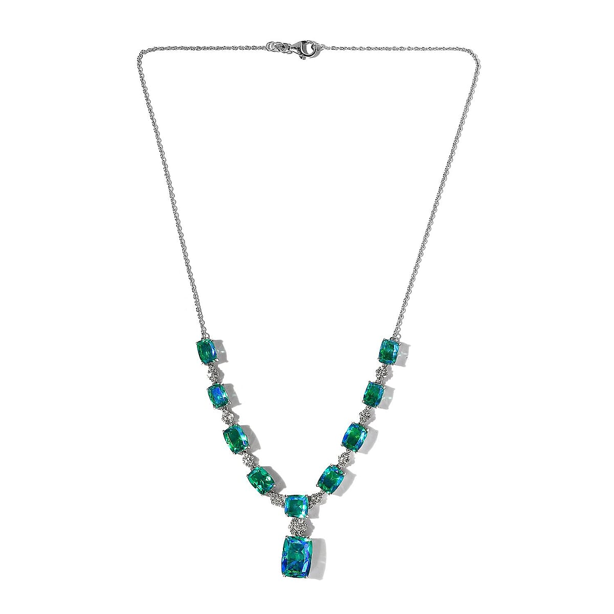 Peacock Quartz (Triplet) and White Zircon Necklace 18 Inches in Platinum Over Sterling Silver 28.35 ctw image number 3