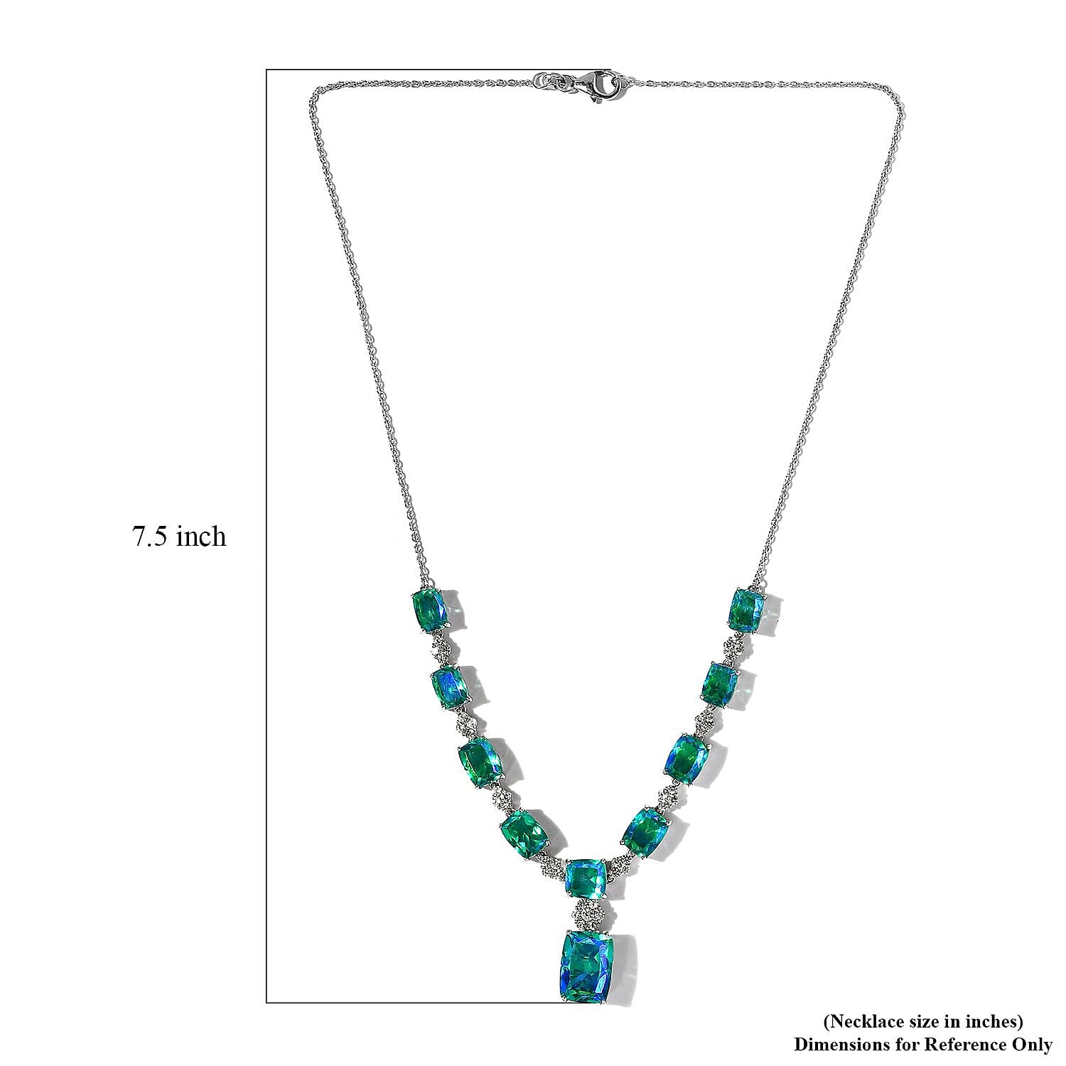 Peacock Quartz (Triplet) and White Zircon Necklace 18 Inches in Platinum Over Sterling Silver 28.35 ctw