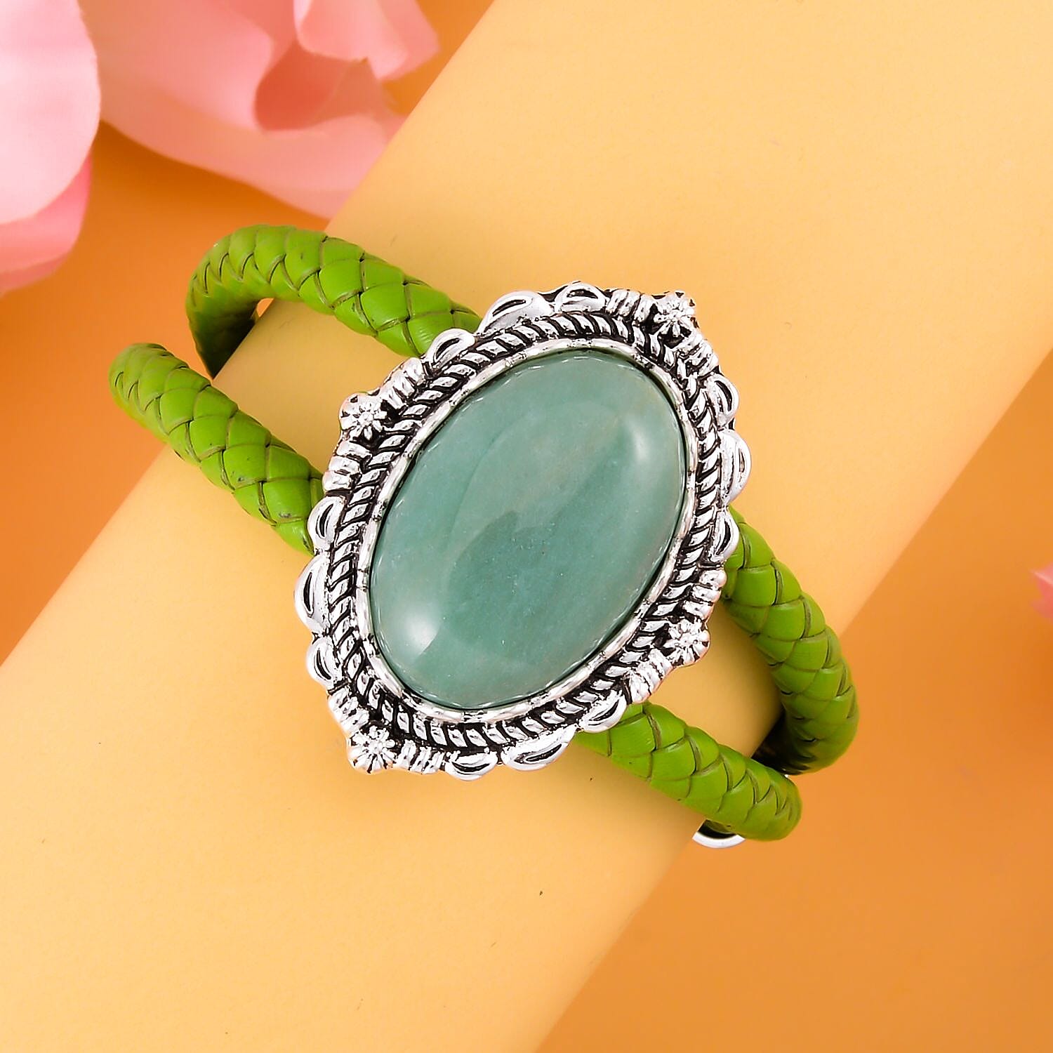 Green Aventurine Bracelet in Silvertone (7.50 In)