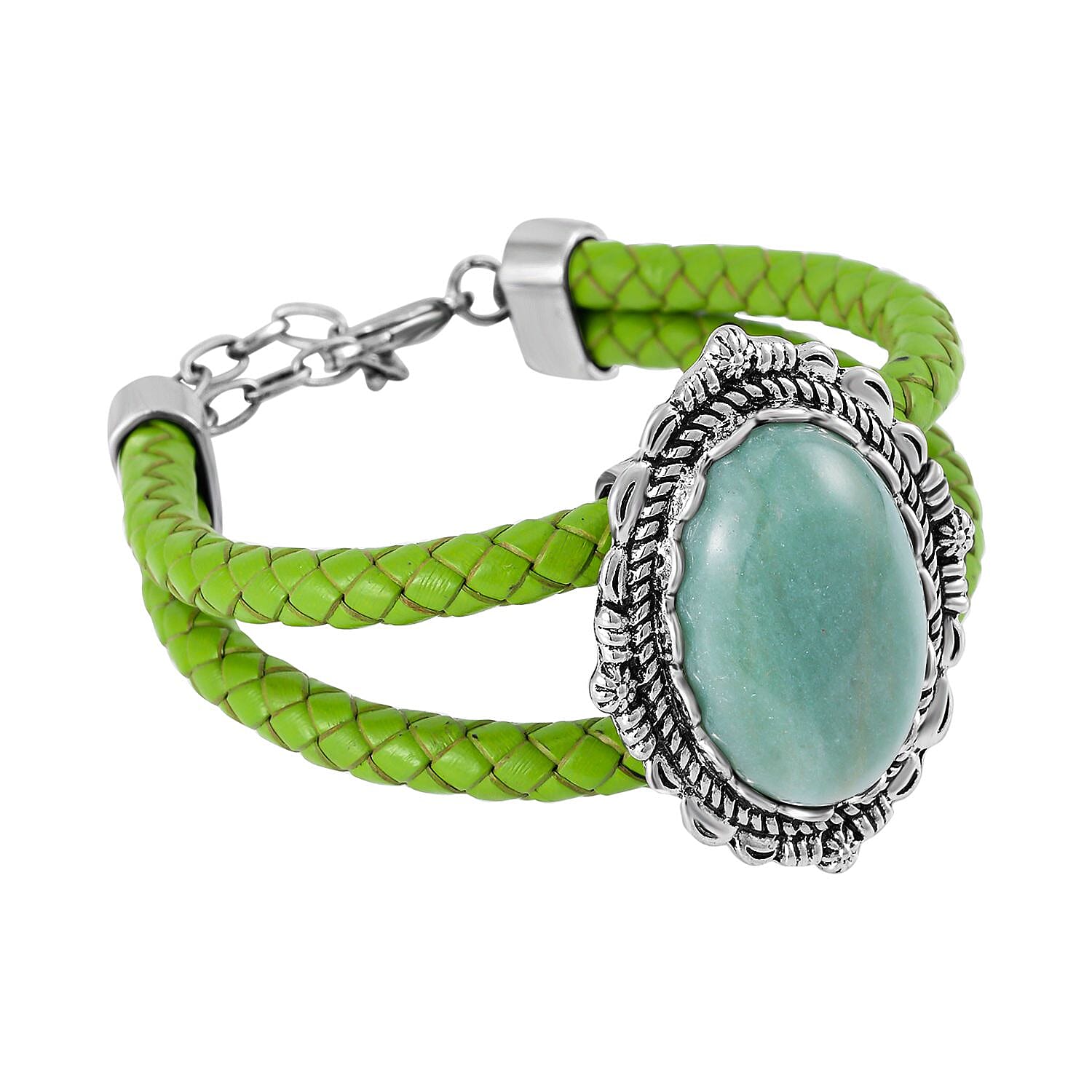 Green Aventurine Bracelet in Silvertone (7.50 In)