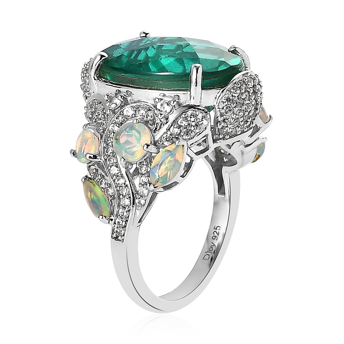 Peacock Quartz (Triplet) and Multi Gemstone Ring in Platinum Over Sterling Silver (Size 7.0) 14.50 ctw image number 3