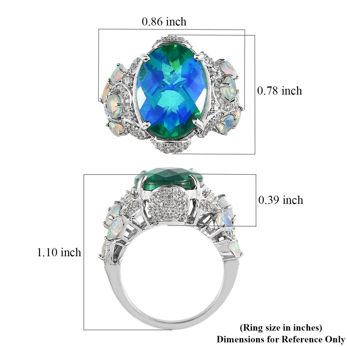Peacock Quartz (Triplet) and Multi Gemstone Ring in Platinum Over Sterling Silver (Size 9.0) 14.50 ctw image number 3