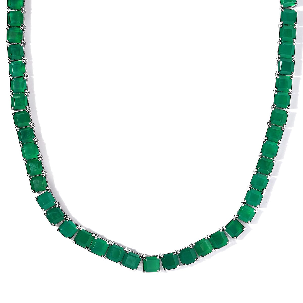 Asscher Cut Verde Onyx Necklace 18 Inches in Platinum Over Sterling Silver 109.10 ctw image number 0