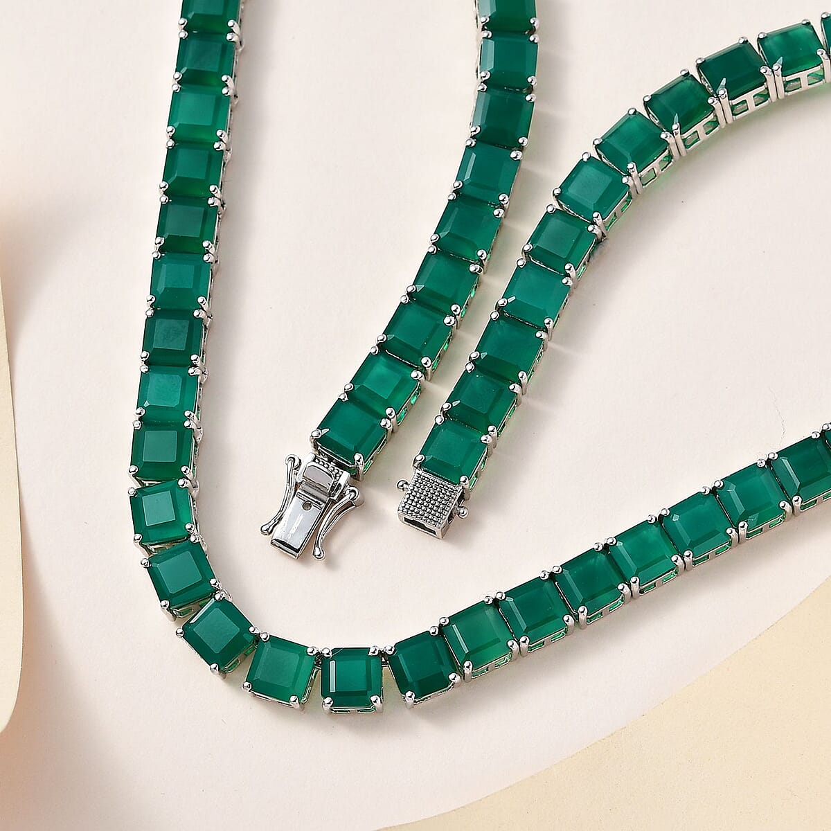 Asscher Cut Verde Onyx Necklace 18 Inches in Platinum Over Sterling Silver 109.10 ctw image number 1