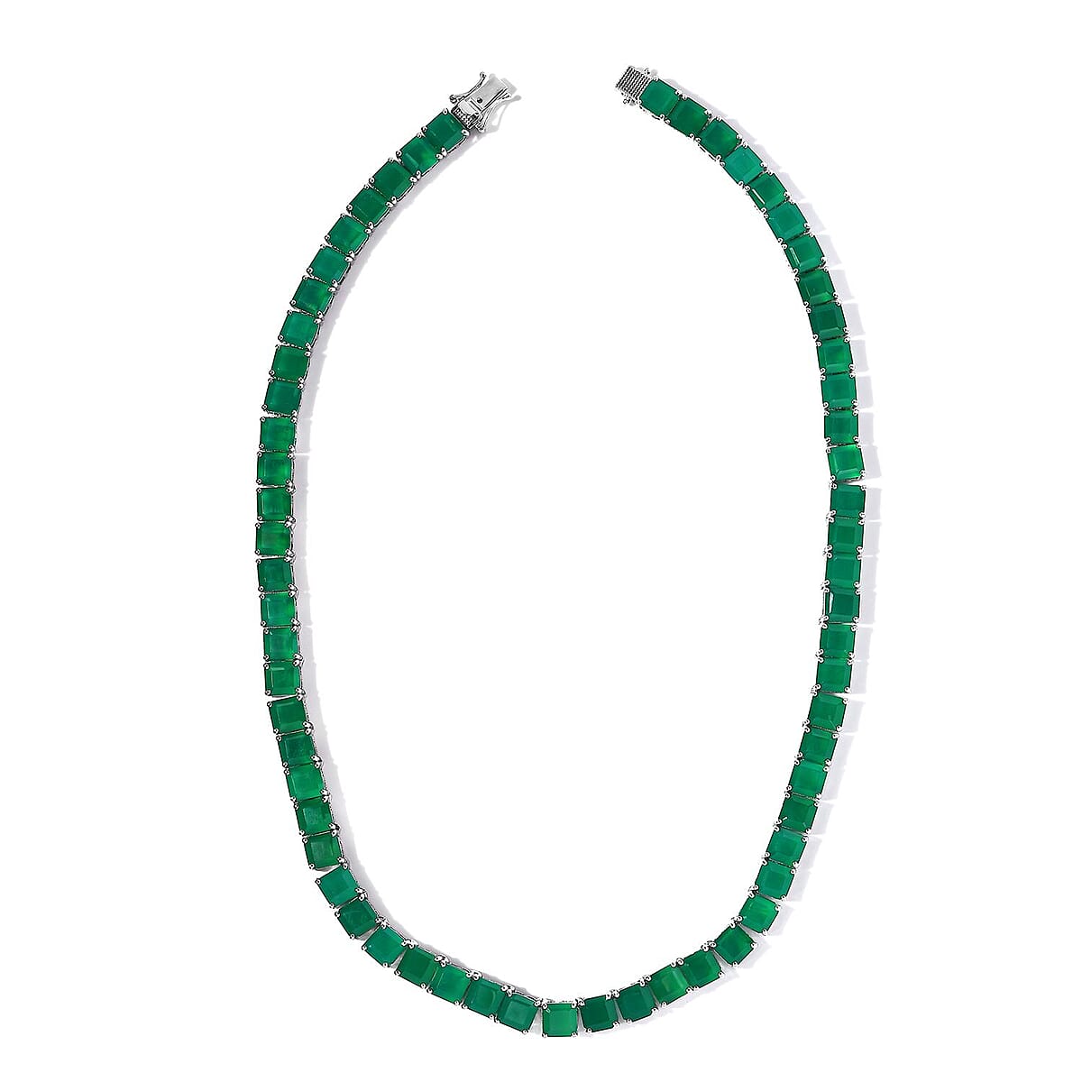 Asscher Cut Verde Onyx Necklace 18 Inches in Platinum Over Sterling Silver 109.10 ctw image number 3