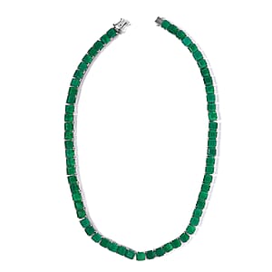Asscher Cut Verde Onyx Necklace 18 Inches in Platinum Over Sterling Silver 109.10 ctw