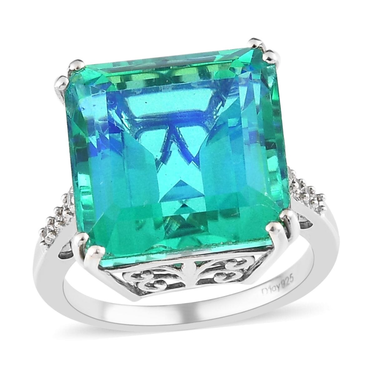 Peacock Quartz (Triplet) and White Zircon Ring in Platinum Over Sterling Silver 17.50 ctw image number 0