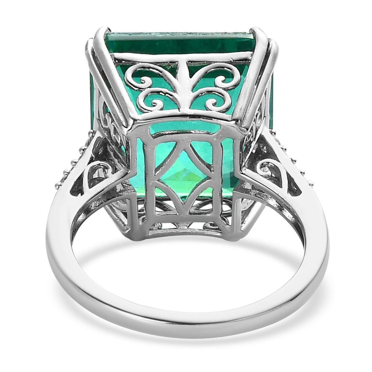 Peacock Quartz (Triplet) and White Zircon Ring in Platinum Over Sterling Silver 17.50 ctw image number 3