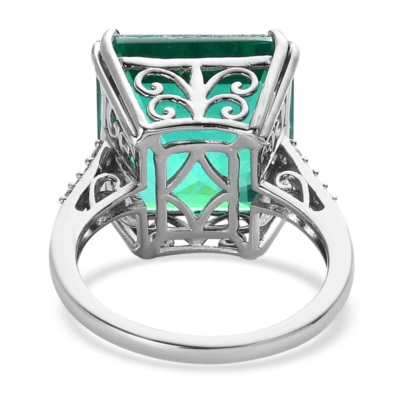 Peacock Quartz (Triplet) and White Zircon Ring in Platinum Over Sterling Silver (Size 10.0) 17.50 ctw