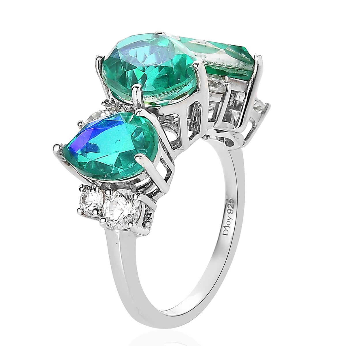 Peacock Quartz (Triplet) and White Zircon Ring in Platinum Over Sterling Silver (Size 10.0) 5.90 ctw