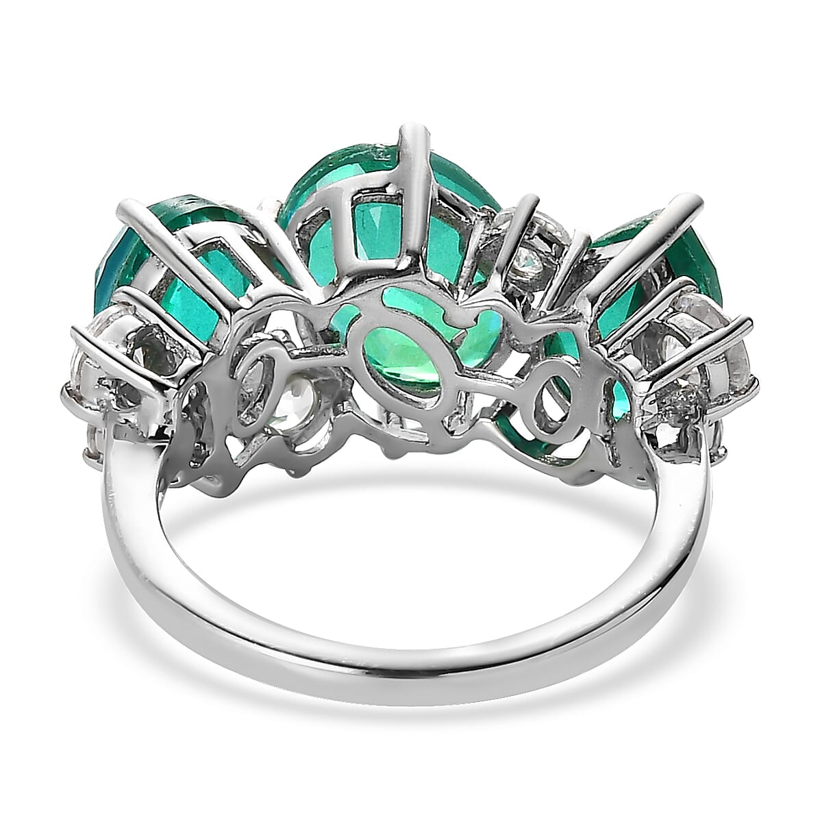 Peacock Quartz (Triplet) and White Zircon Ring in Platinum Over Sterling Silver (Size 10.0) 5.90 ctw
