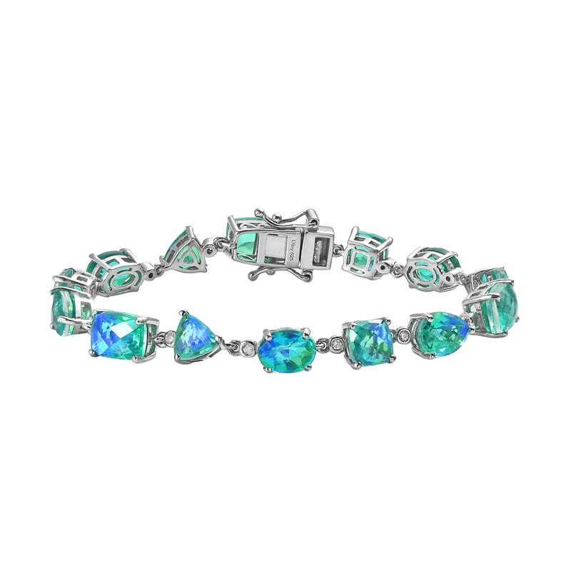 Peacock Quartz (Triplet) White Zircon Bracelet in Platinum Over Sterling Silver (6.50 In) 18.35 ctw