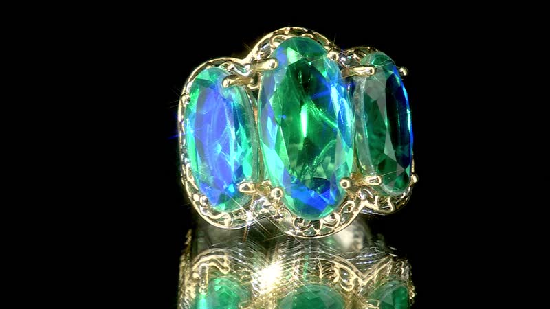 Peacock Quartz (Triplet) 3 Stone Ring in Vermeil YG and Platinum Over Sterling Silver 19.35 ctw
