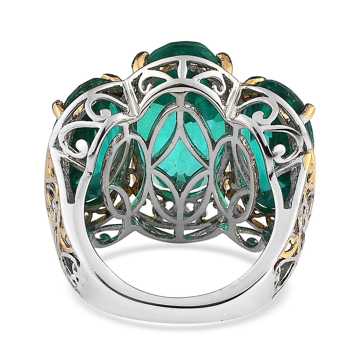 Peacock Quartz (Triplet) 3 Stone Ring in Vermeil YG and Platinum Over Sterling Silver (Size 7.0) 19.35 ctw image number 4