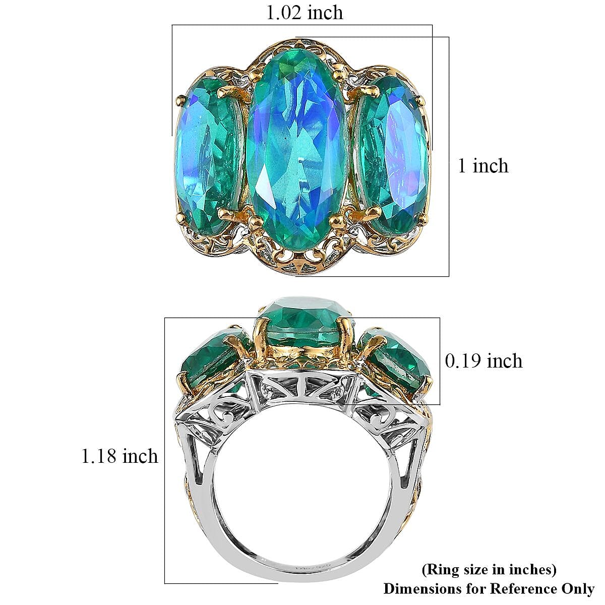 Peacock Quartz (Triplet) 3 Stone Ring in Vermeil YG and Platinum Over Sterling Silver (Size 7.0) 19.35 ctw image number 5