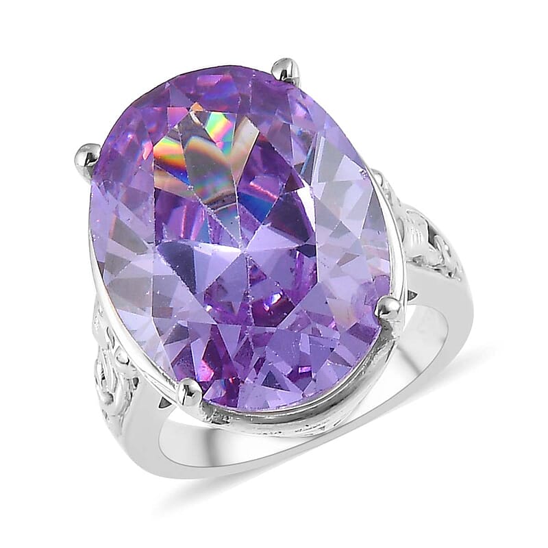 Karis Simulated Amethyst Color Diamond Solitaire Ring in Platinum Bond (Size 10.0) 23.15 ctw