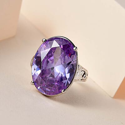 Karis Simulated Amethyst Color Diamond Solitaire Ring in Platinum Bond (Size 10.0) 23.15 ctw