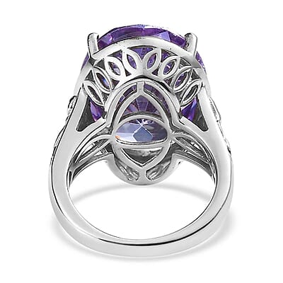 Karis Simulated Amethyst Color Diamond Solitaire Ring in Platinum Bond (Size 10.0) 23.15 ctw