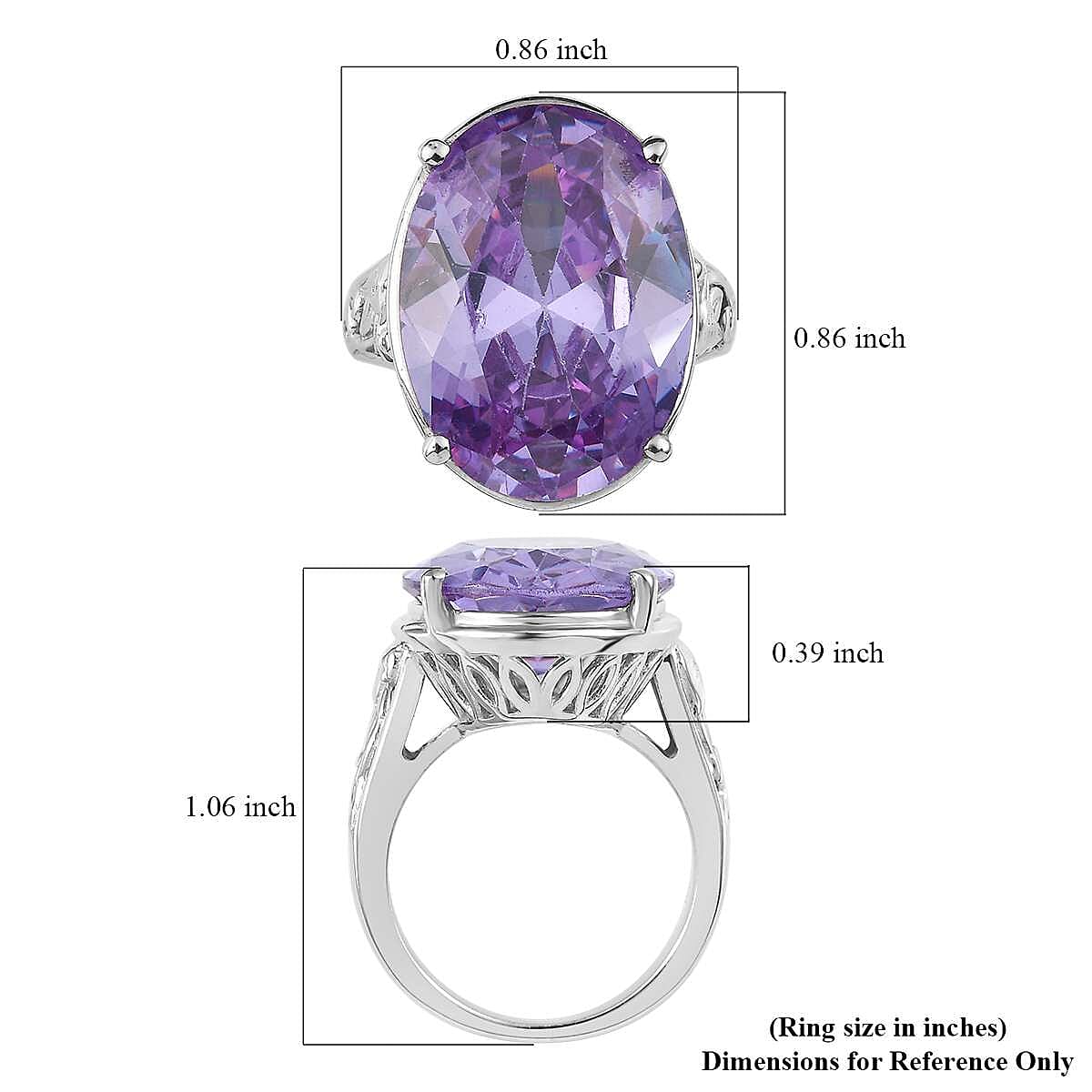 Karis Simulated Amethyst Color Diamond Solitaire Ring in Platinum Bond (Size 10.0) 23.15 ctw