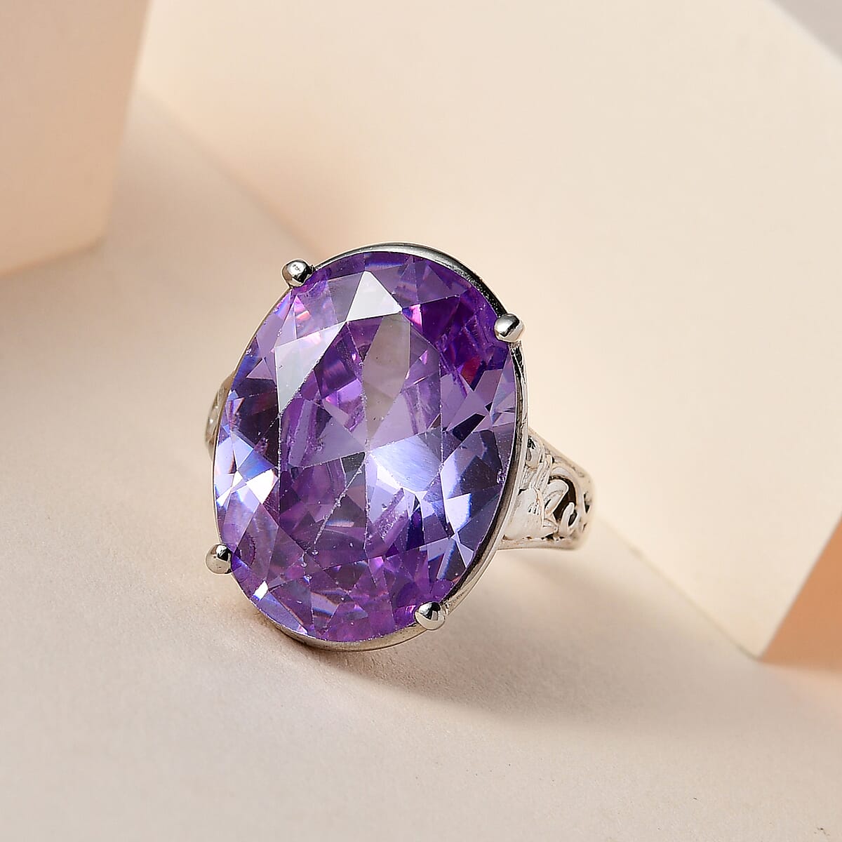 Karis Simulated Amethyst Color Diamond Solitaire Ring in Platinum Bond (Size 7.0) 23.15 ctw image number 1
