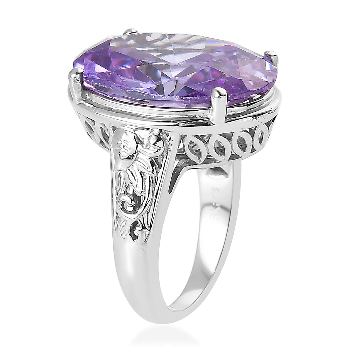 Karis Simulated Amethyst Color Diamond Solitaire Ring in Platinum Bond (Size 7.0) 23.15 ctw image number 3