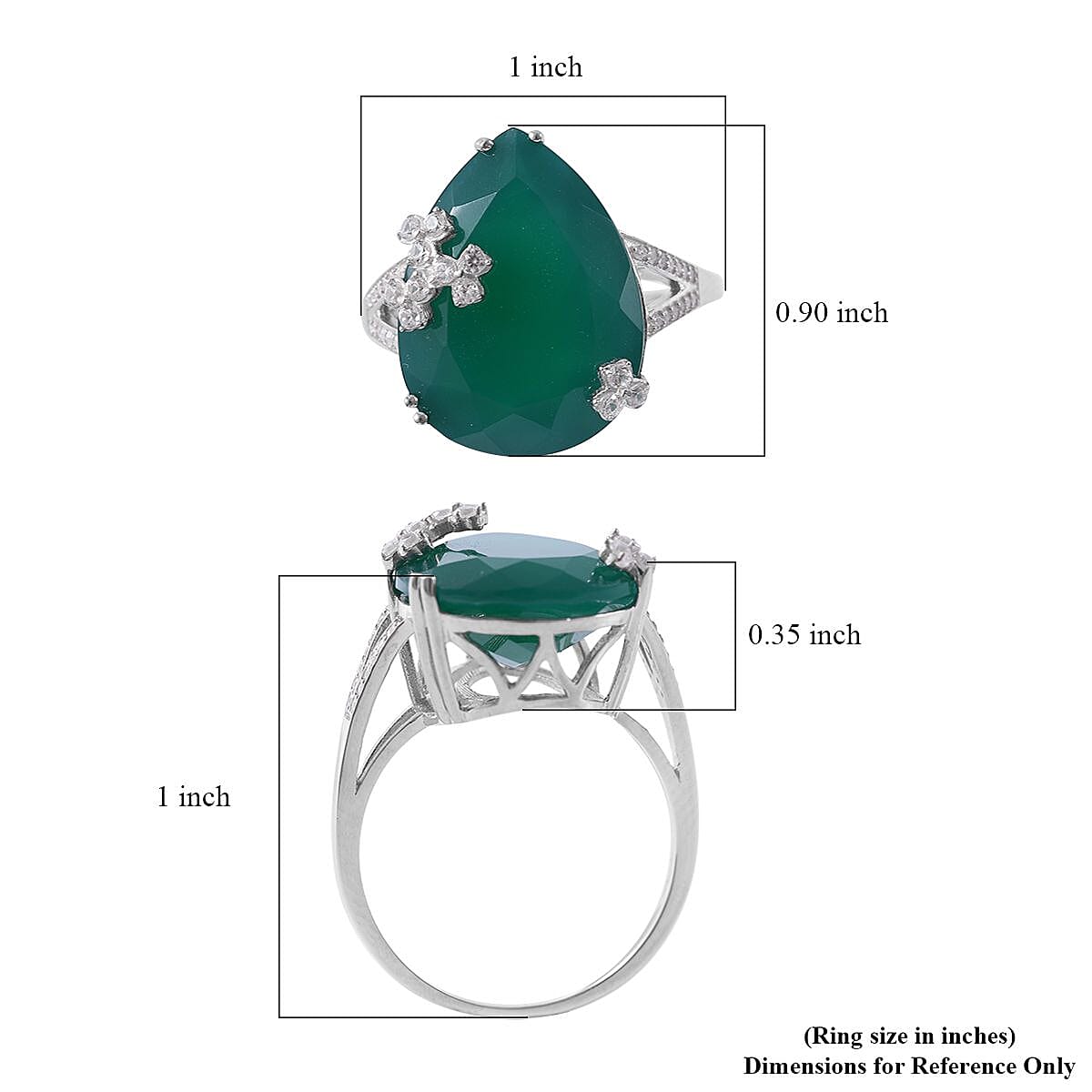 Verde Onyx and White Zircon Split Shank Ring in Platinum Over Sterling Silver (Size 10.0) 11.80 ctw