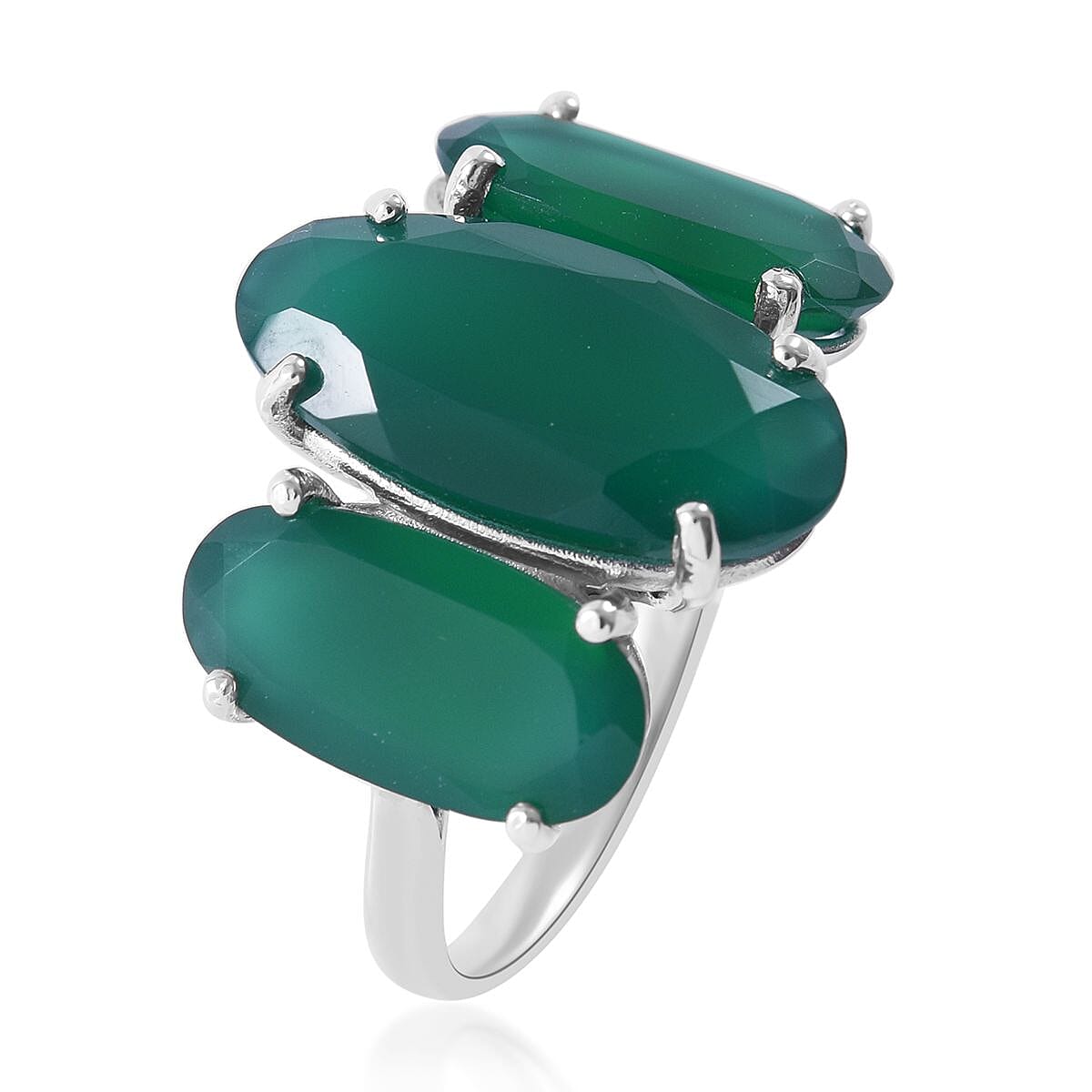 Verde Onyx 3 Stone Ring in Platinum Over Sterling Silver 18.00 ctw image number 2