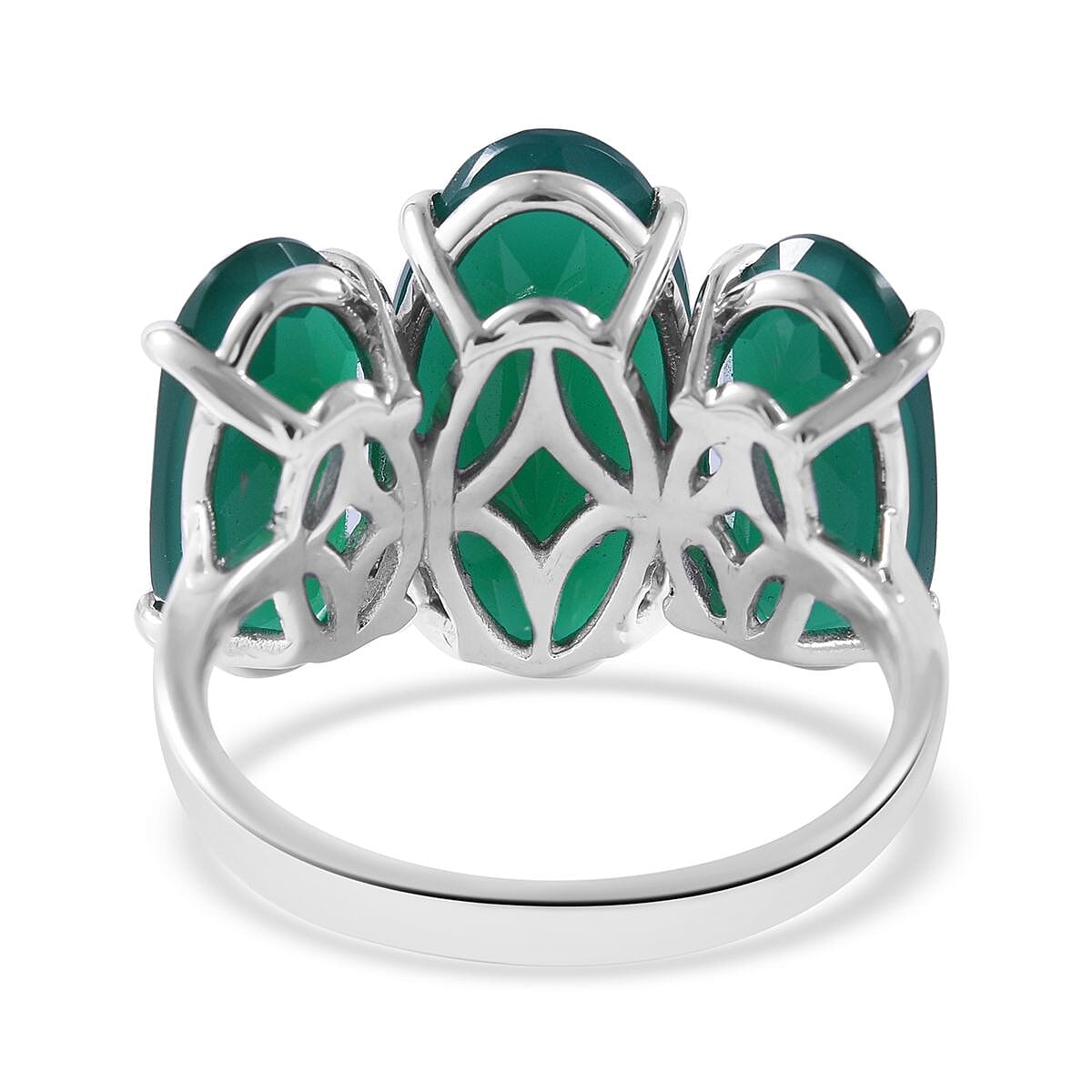 Verde Onyx 3 Stone Ring in Platinum Over Sterling Silver 18.00 ctw image number 3