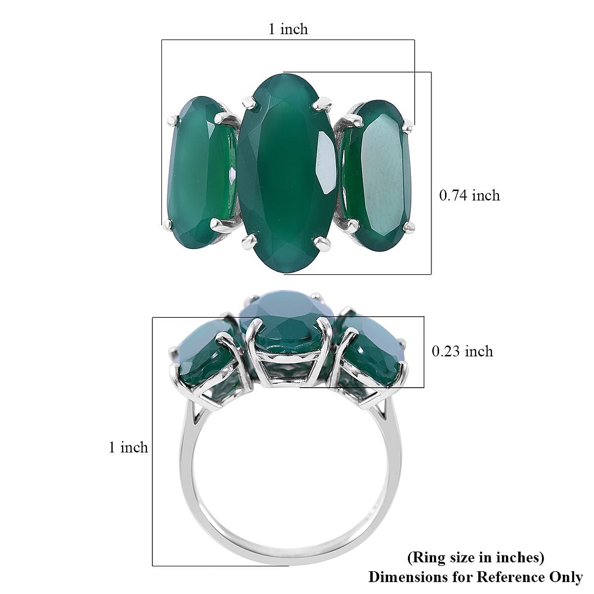 Verde Onyx 3 Stone Ring in Platinum Over Sterling Silver 18.00 ctw image number 4