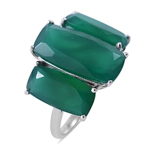 Verde Onyx 3 Stone Ring in Platinum Over Sterling Silver (Size 7.0) 13.60 ctw