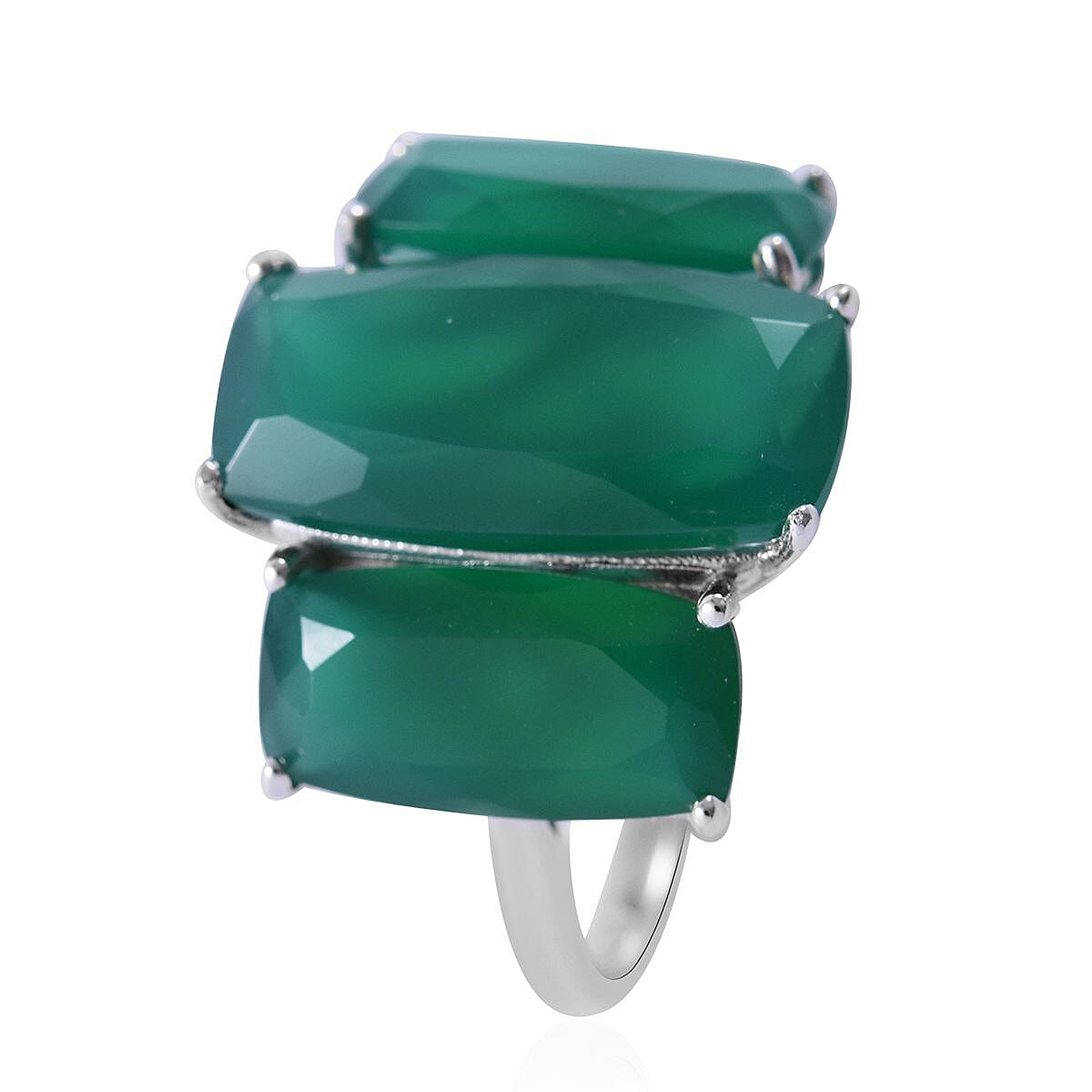 Verde Onyx 3 Stone Ring in Platinum Over Sterling Silver (Size 7.0) 13.60 ctw image number 2