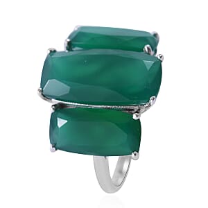 Verde Onyx 3 Stone Ring in Platinum Over Sterling Silver (Size 7.0) 13.60 ctw