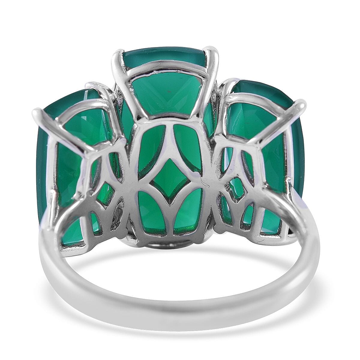 Verde Onyx 3 Stone Ring in Platinum Over Sterling Silver (Size 7.0) 13.60 ctw image number 3