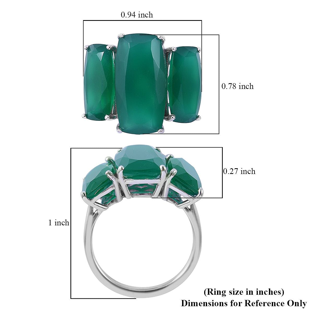 Verde Onyx 3 Stone Ring in Platinum Over Sterling Silver (Size 7.0) 13.60 ctw image number 4