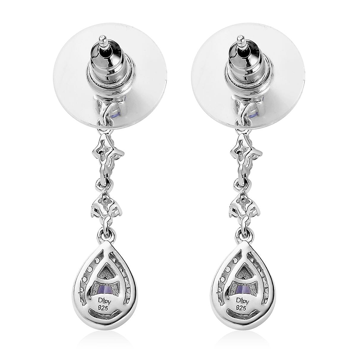 D'Joy Tanzanite and White Zircon Dangling Earrings in Platinum Over Sterling Silver 1.40 ctw