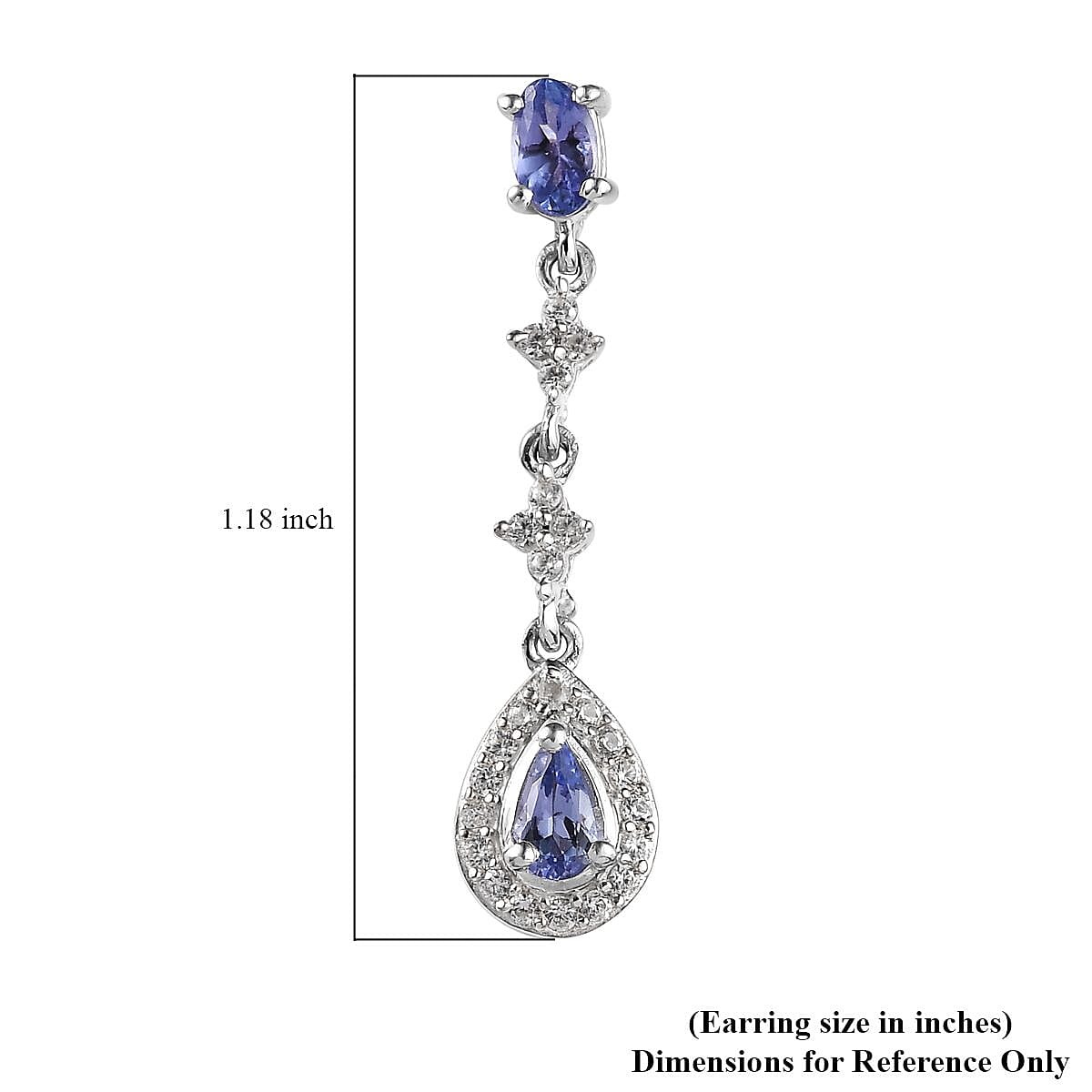 D'Joy Tanzanite and White Zircon Dangling Earrings in Platinum Over Sterling Silver 1.40 ctw