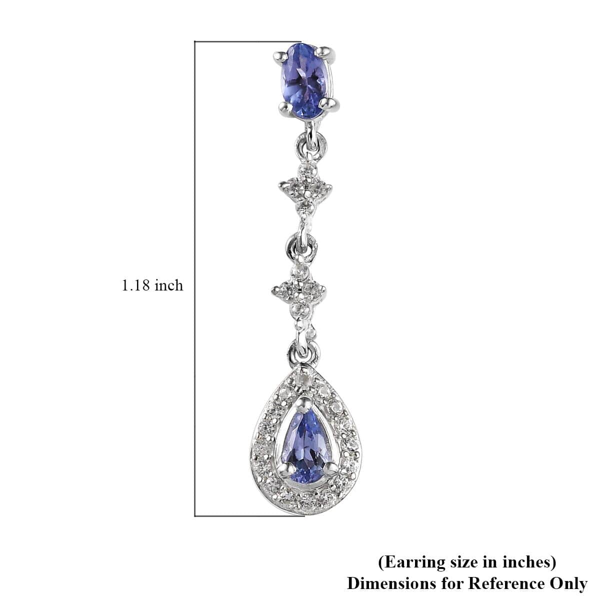 Tanzanite and White Zircon Dangling Earrings in Platinum Over Sterling Silver 1.40 ctw image number 4