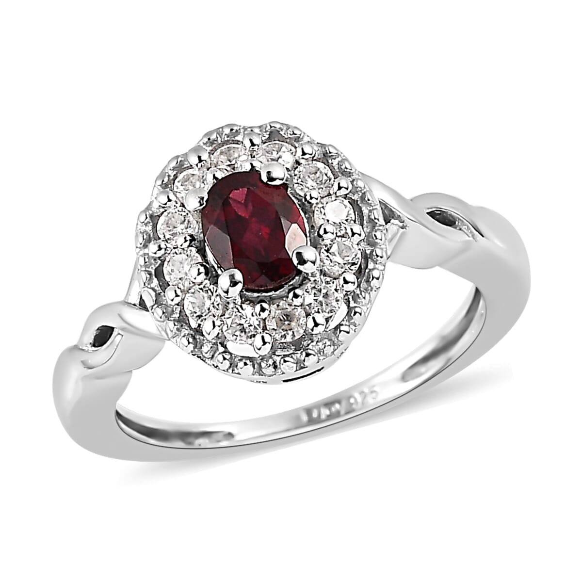 Anthill Garnet and White Zircon Halo Ring in Platinum Over Sterling Silver 0.65 ctw image number 0