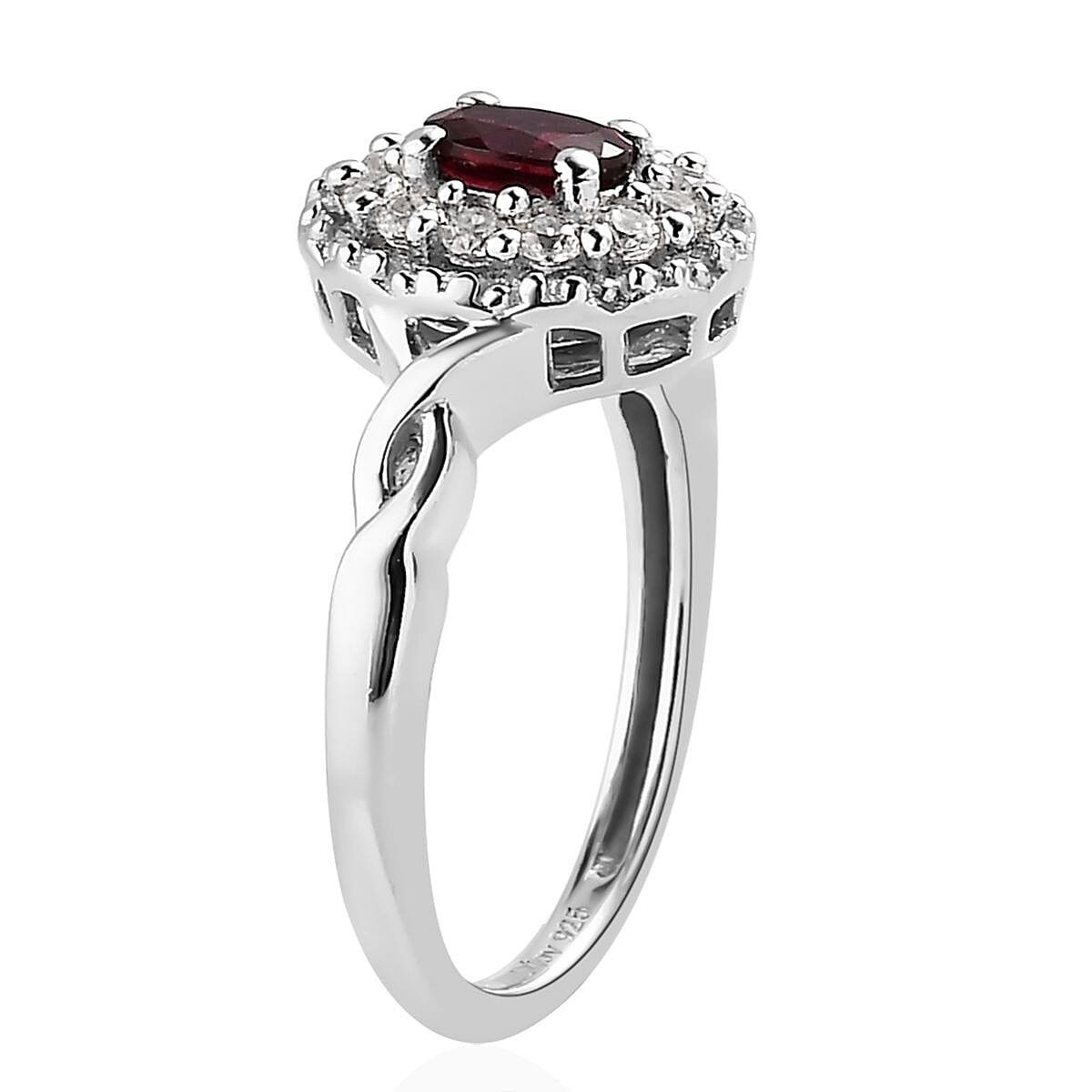 Anthill Garnet and White Zircon Halo Ring in Platinum Over Sterling Silver (Size 5.0) 0.65 ctw image number 3