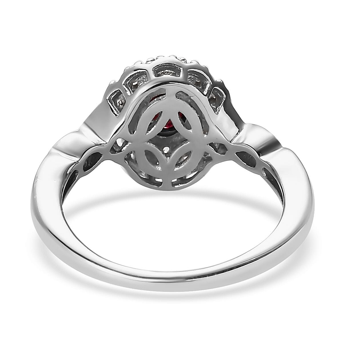 Anthill Garnet and White Zircon Halo Ring in Platinum Over Sterling Silver (Size 5.0) 0.65 ctw image number 4