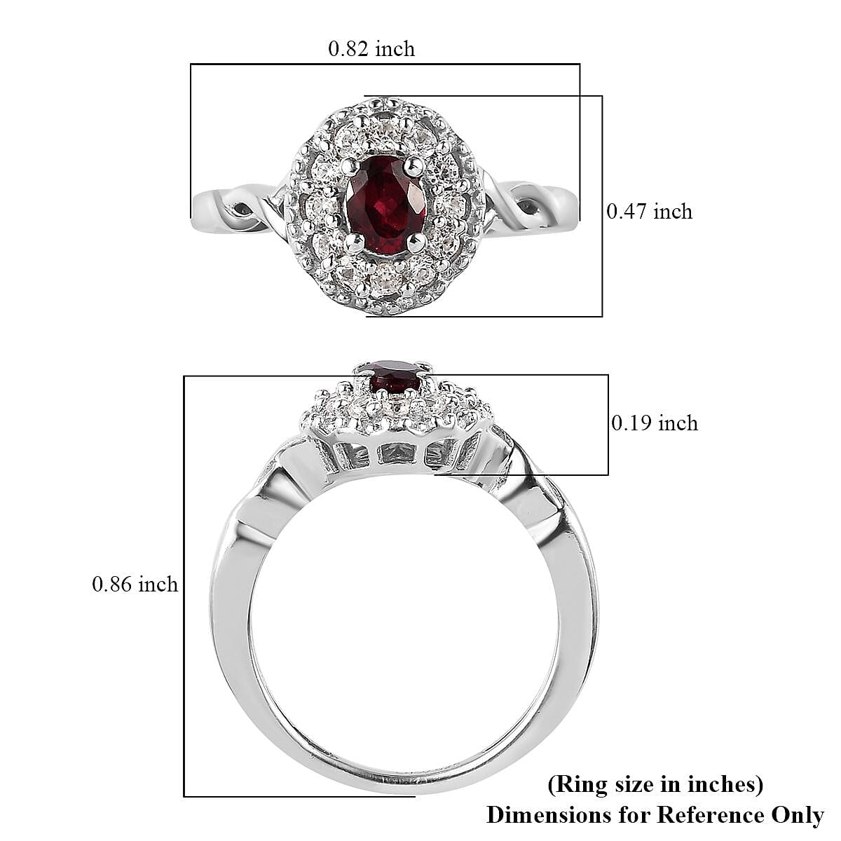 Anthill Garnet and White Zircon Halo Ring in Platinum Over Sterling Silver (Size 5.0) 0.65 ctw image number 5