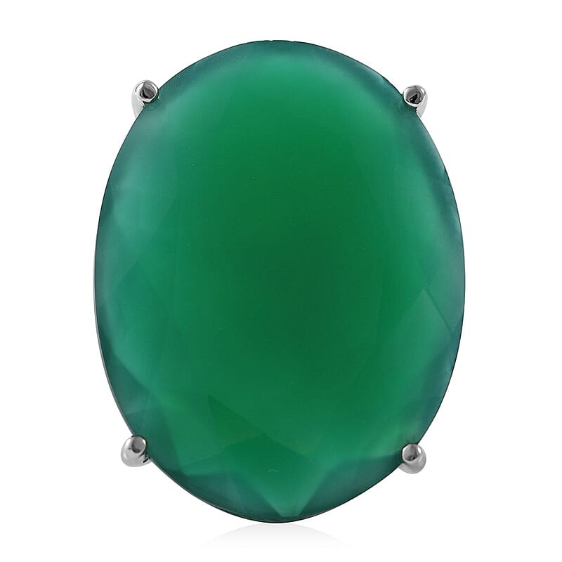 Verde Onyx Solitaire Ring in Platinum Over Sterling Silver (Size 10.0) 54.50 ctw