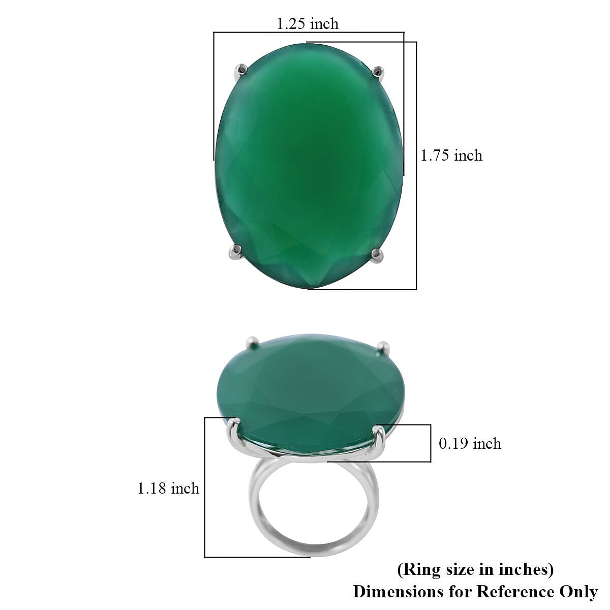 Verde Onyx Solitaire Ring in Platinum Over Sterling Silver (Size 10.0) 54.50 ctw