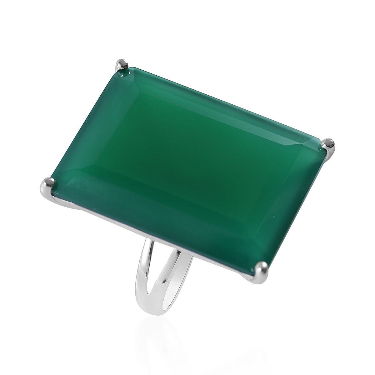 Verde Onyx Solitaire Ring in Platinum Over Sterling Silver (Size 7.0) 53.85 ctw image number 2