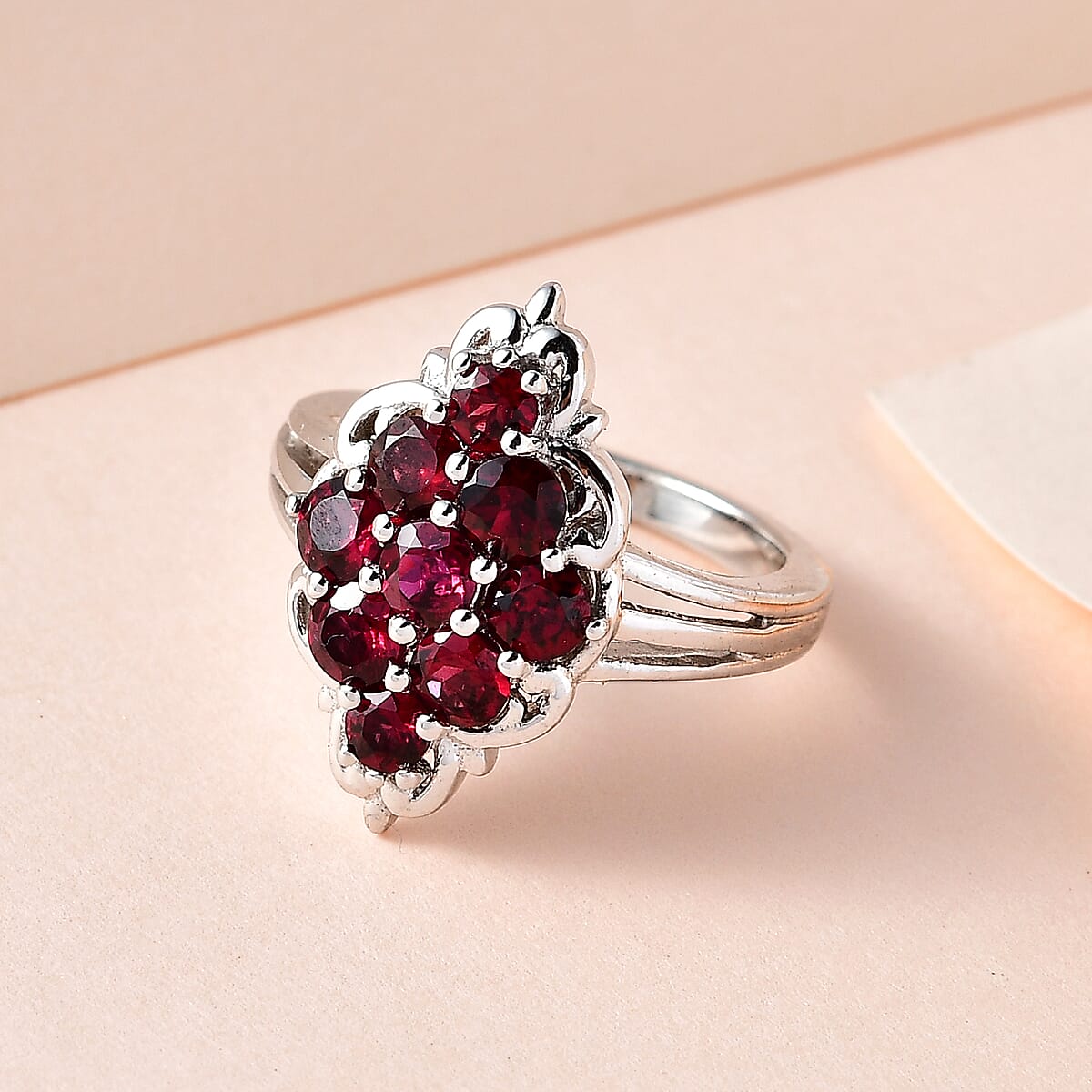 Anthill Garnet Elongated Ring in Platinum Over Sterling Silver (Size 6.0) 1.85 ctw image number 1