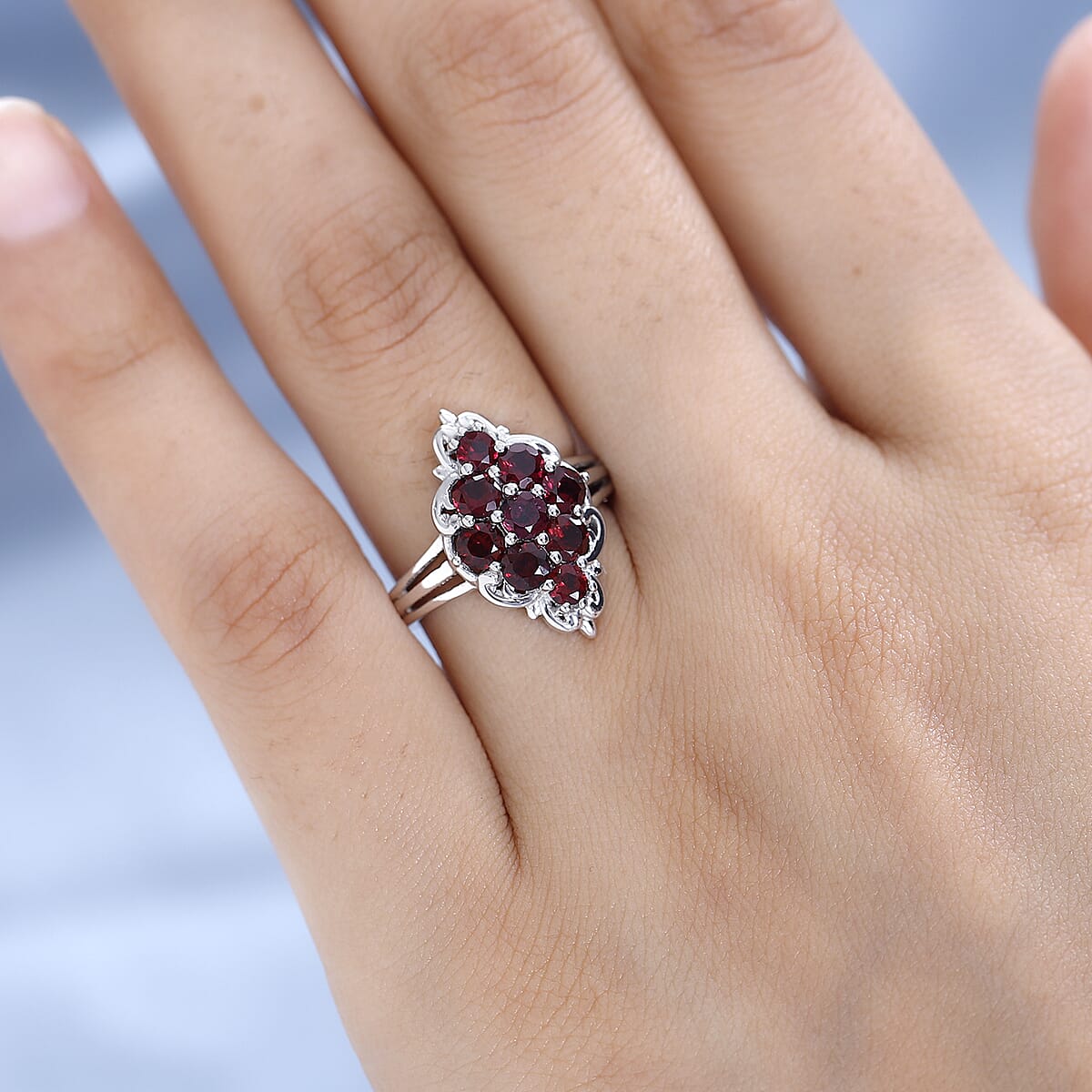 Anthill Garnet Elongated Ring in Platinum Over Sterling Silver (Size 6.0) 1.85 ctw image number 2