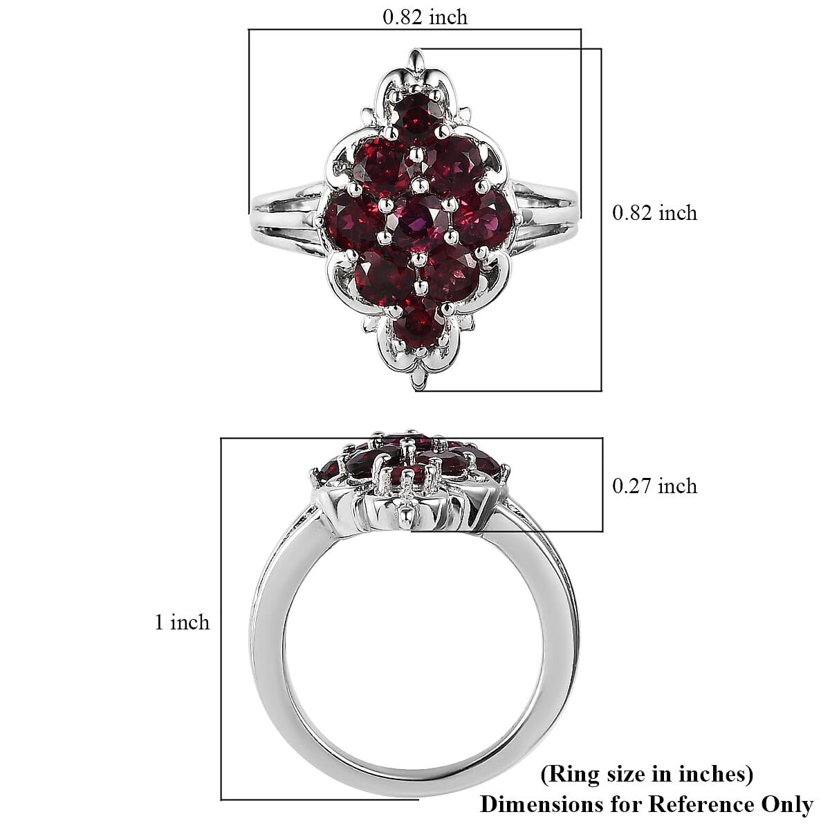 Anthill Garnet Elongated Ring in Platinum Over Sterling Silver (Size 6.0) 1.85 ctw image number 5