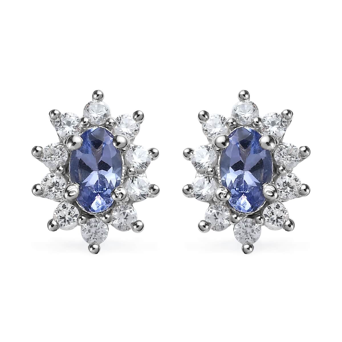 Tanzanite and White Zircon Sunburst Stud Earrings in Platinum Over Sterling Silver 0.90 ctw image number 0