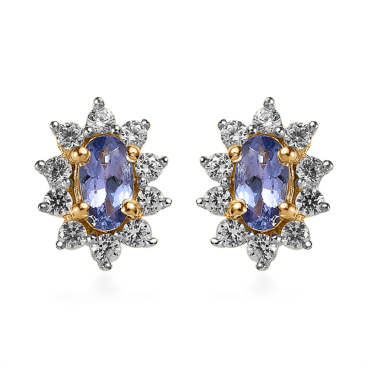 Tanzanite and White Zircon Sunburst Stud Earrings in Vermeil Yellow Gold Over Sterling Silver 0.85 ctw